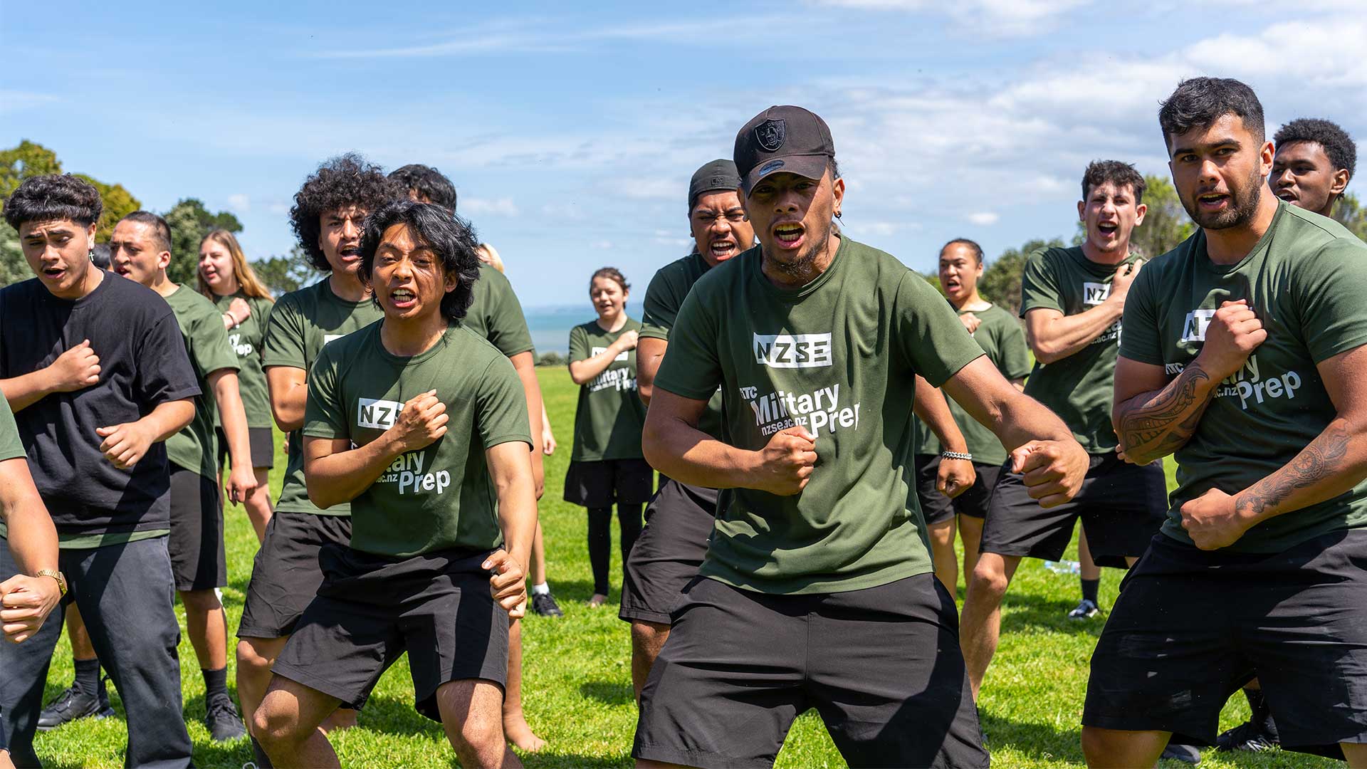 Group of young military prep students performing haka ATC NZSE