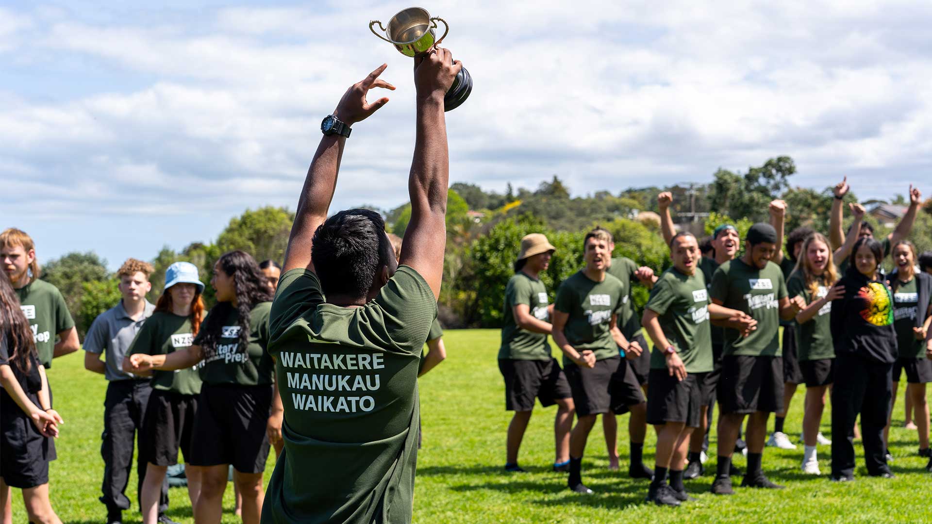 Group of young military prep students in celebration ATC NZSE