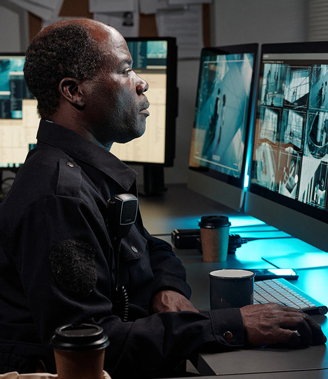 Security Guard checking cameras NZSE